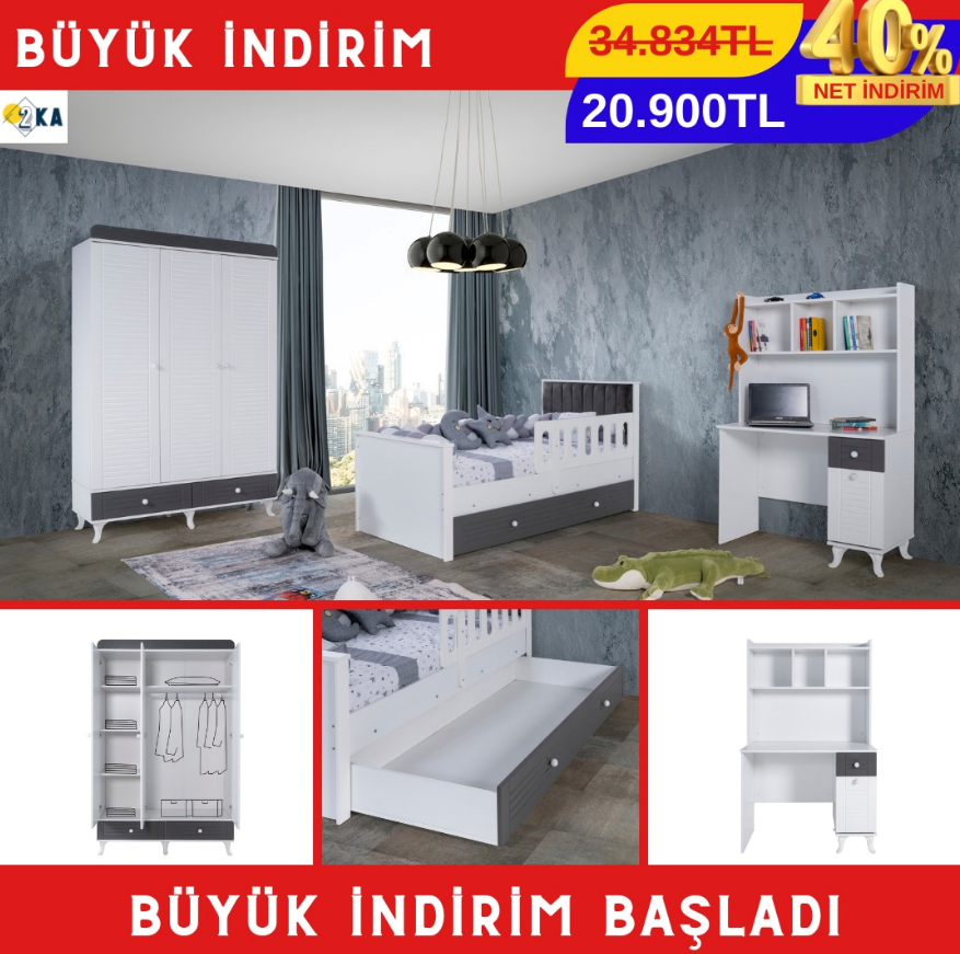 Üç Kapılı Dolap Karyola Çocuk Odası